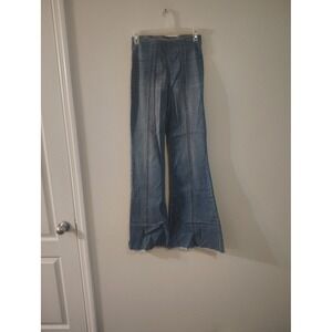 Wonderly Womens Pull On Flare Jeans Medium Wash Raw Hem Seam Detail Blue Size M